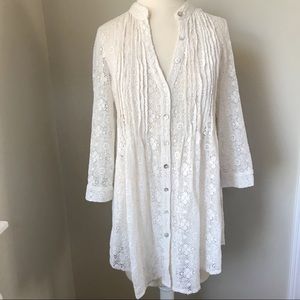 True Grit Cream Long Lace Flowy Top Pearl Buttons